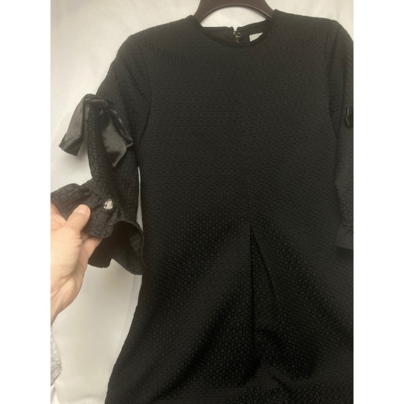 Clare & Tiffany Black Textured Fit & Flare Dress Bow Sleeves Size 16 - Picture 7 of 10